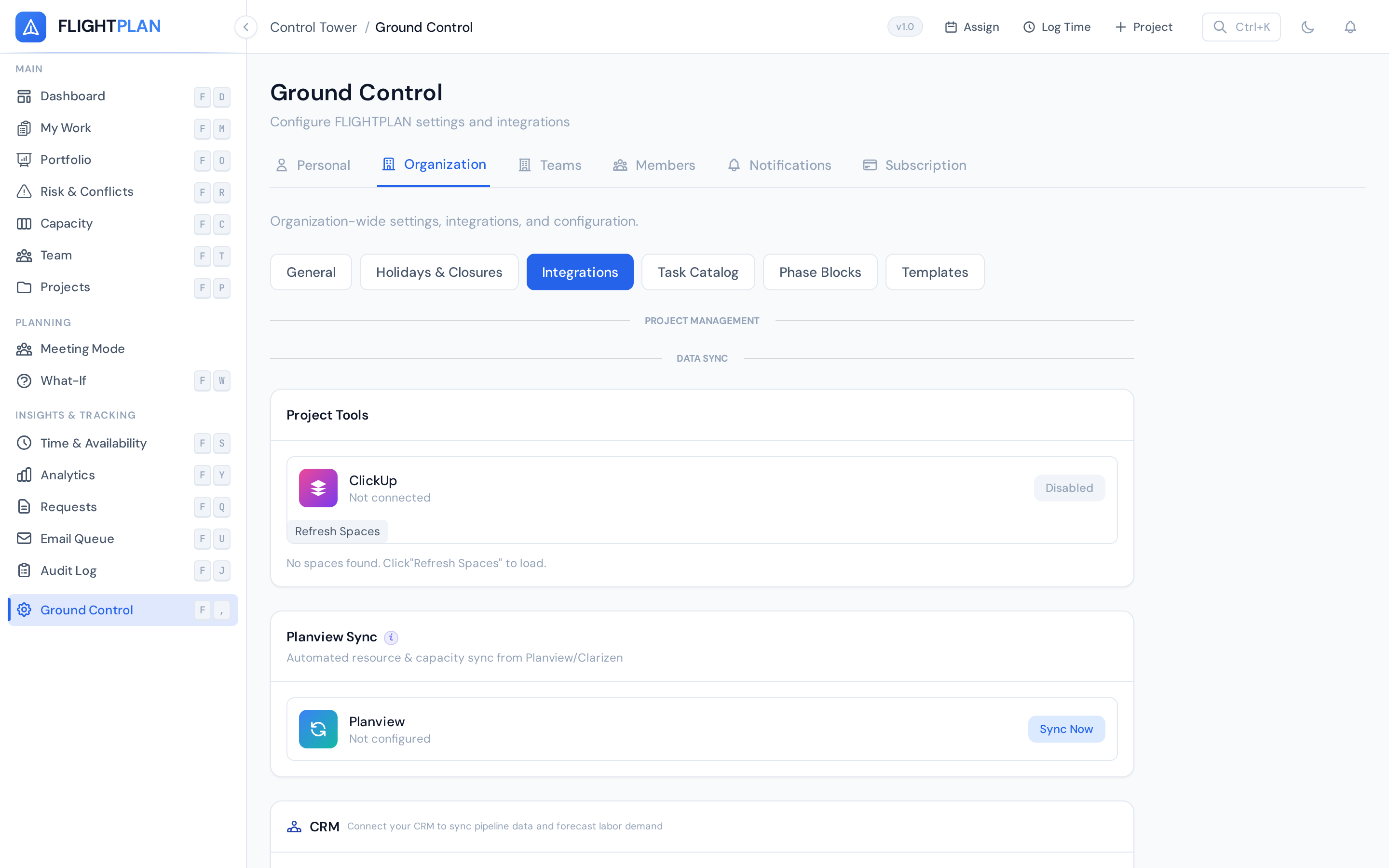 Flightplan CRM Selector Grid in Ground Control